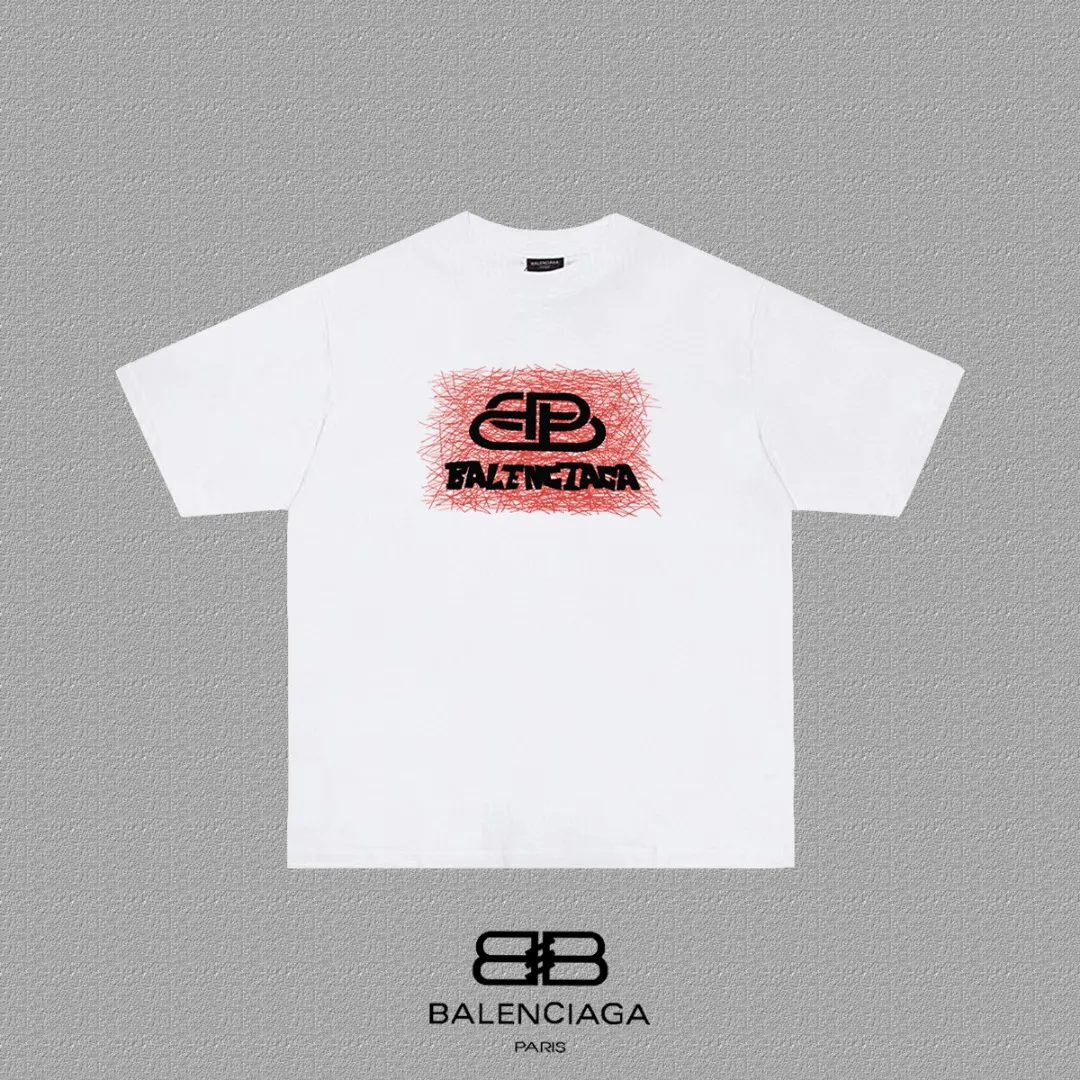 P80✨🔥 BALENCIAGA Paris lettering printed short-sleeved T-shirt, custom-woven and dyed 280g combed cotton heavyweight fabric, zero color difference in thread, perfect details, different from the current version on the market, welcome to compare, Same Style for men and women, must-sell in the picture above Color: White Black Size: 1 2 3 4